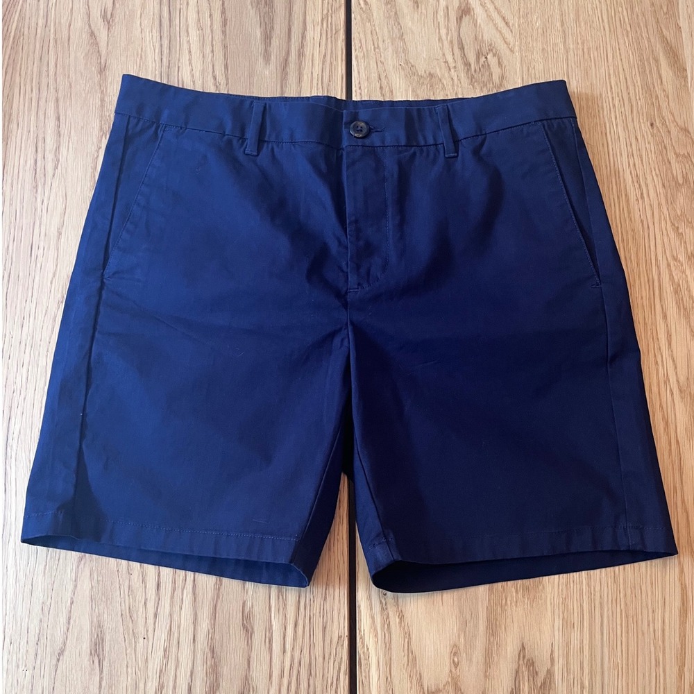 Quince Organic Cotton Classic Stretch Chino Shorts Mens 34‎ Navy Quiet Luxury